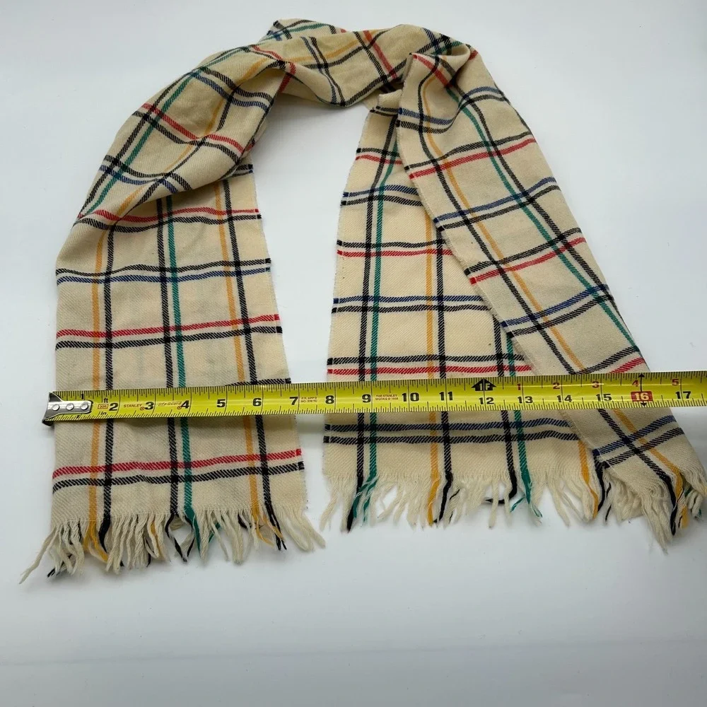 Vintage Pendleton Virgin Wool Scarf Men's Cream Plaid USA Made - One Size